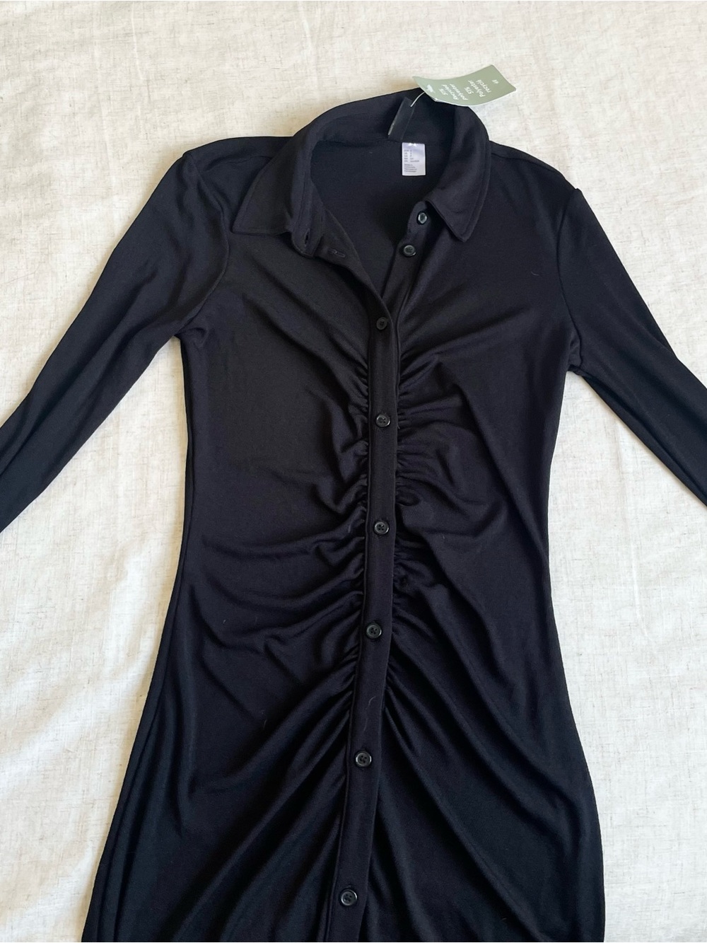 H&m Black Ruched Button-Down mini Dress